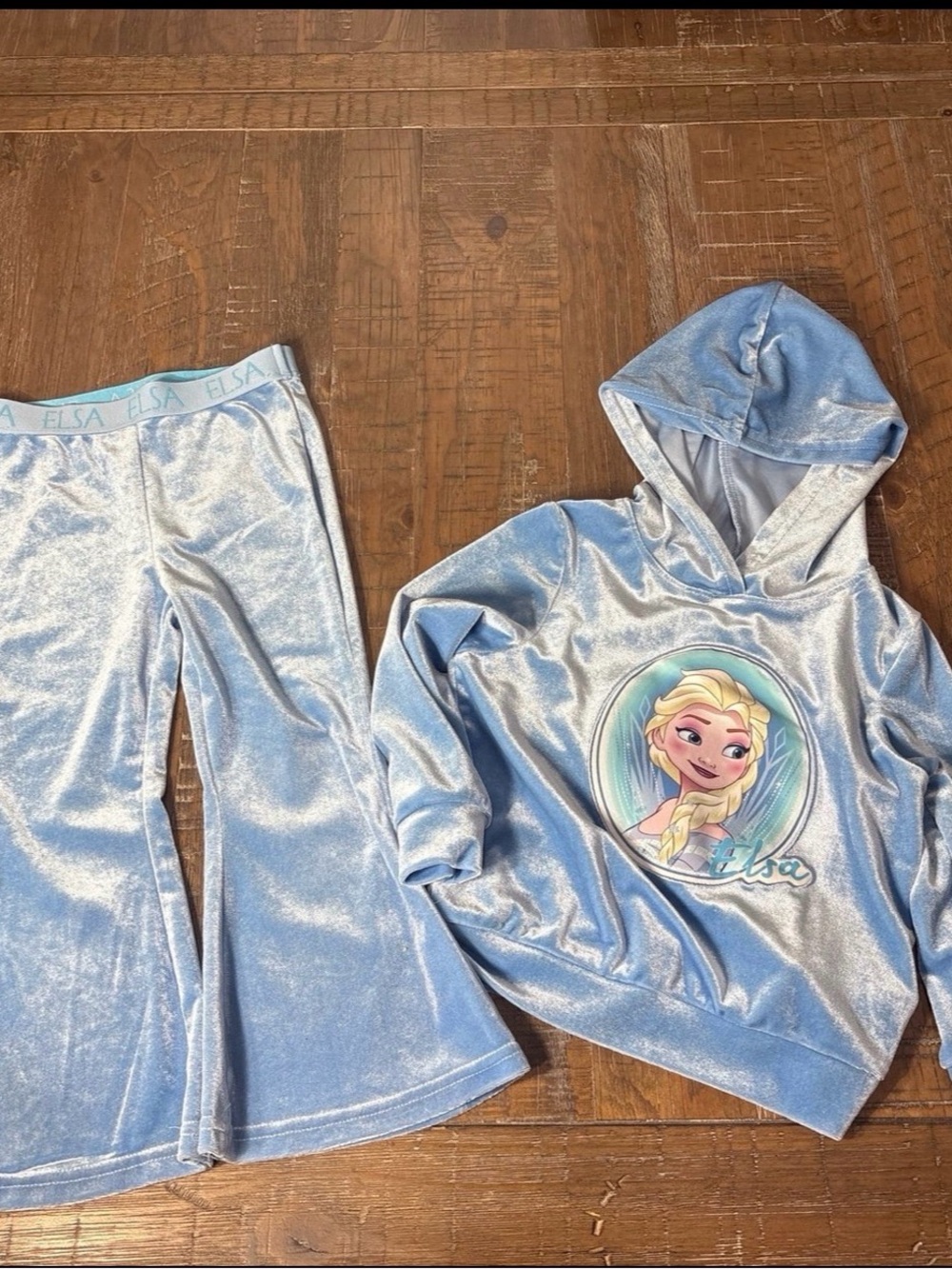 Disney Elsa Light Blue Velvet Hoodie and Flared Pants Set